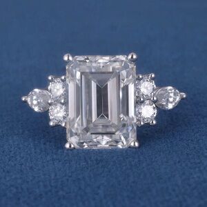 🔥6Carat Certified Emerald Cut Moissanit Engagement Ring Solid Platinum Size 6.5